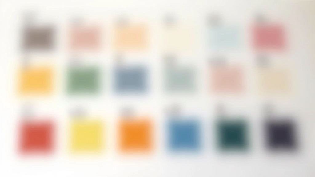 Barevná paleta UI designu se základními barvami, kontrastními kombinacemi a příklady použití