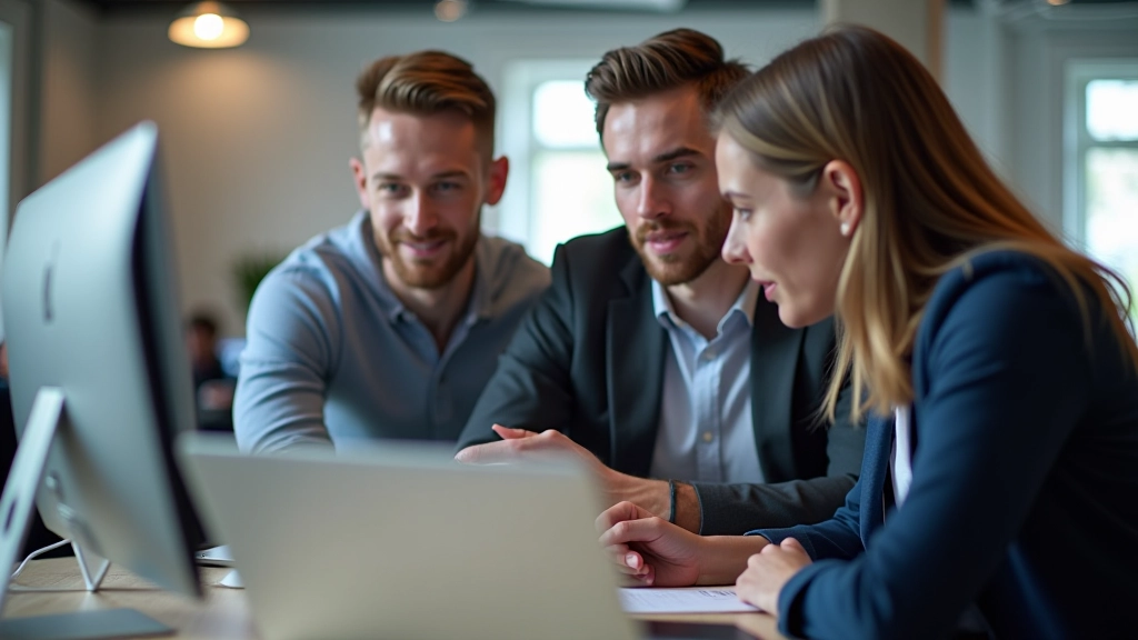Vývojářský tým kolem počítače diskutující o testovacích výsledcích a responzivitě webu
