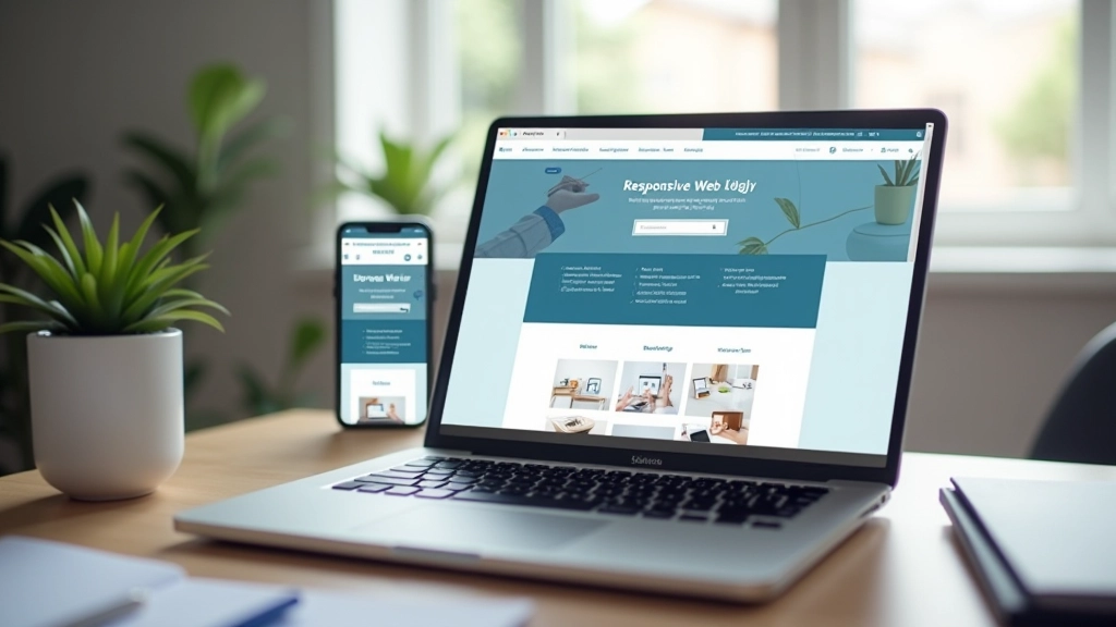 Laptop zobrazující webovou stránku s responzivním designem na různých velikostech obrazovky